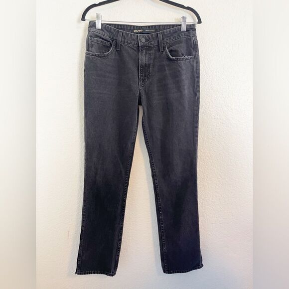GRLFRND x Revolve low rise bootcut Split Hem Straight Leg Jeans In Black. 26 - Picture 4 of 9